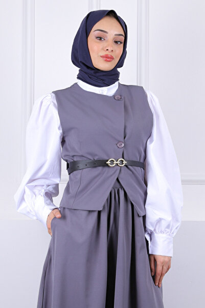 İmajButik Smoked Belted Vest Skirt Suit