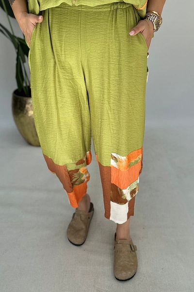 GÖKSEL Tie Dye Pattern Large Size Linen Trousers