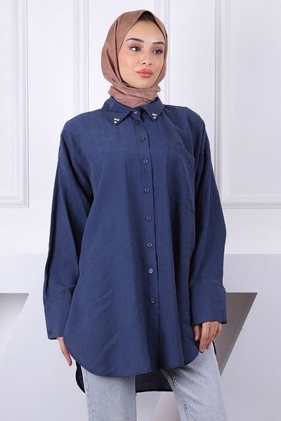 İmajButik Πουκάμισο μεγάλου μεγέθους με πέτρινο γιακά με συρμάτινη τσέπη
