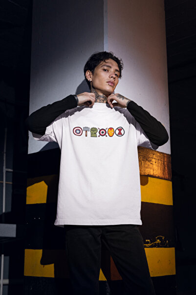 Alice Butik Tricou alb unisex oversize cu imprimeu Avengers Marvel Icons