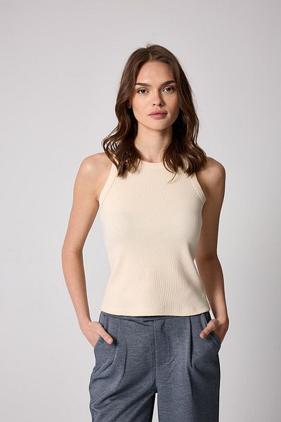 AMİDA Cream Color Halter Neck Ribbed Look Women's Undershirt - 2502