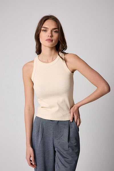 AMİDA Cream Color Halter Neck Ribbed Look Women's Undershirt - 2502