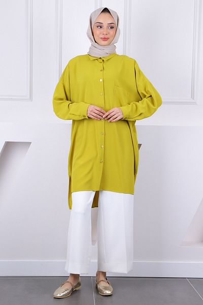 İmajButik Λαδί Πράσινη Linda Tunic με μία τσέπη