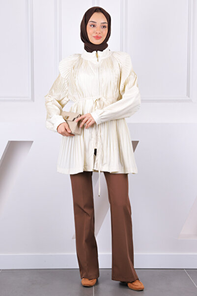 İmajButik Beige Pleated Zipper Jacket