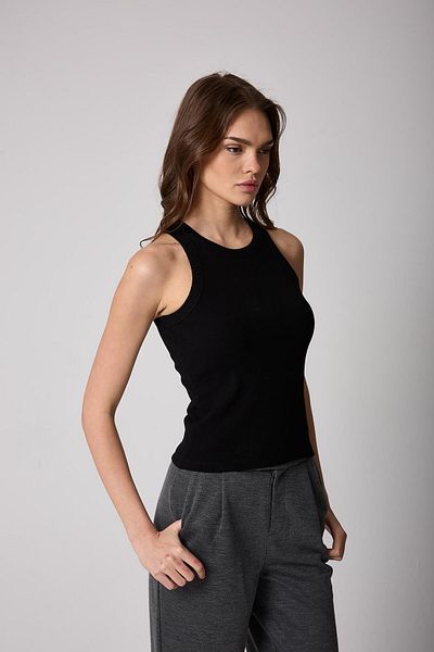 AMİDA Black Halter Neck Ribbed Look Women's Tank Top - 2502