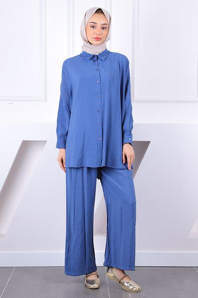 İmajButik Indigo Casual Modal Σετ με Ρόμπα στην πλάτη