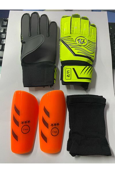 unes Yellow Goalkeeper Gloves and Shinpads Set