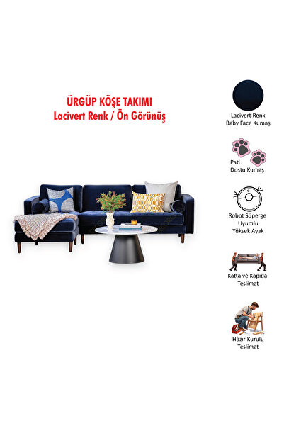 Decoraev Ürgüp Modern Köşe Koltuk Takımı - Lacivert - Sol Köşe - Baby Face Yumuşak Kumaş