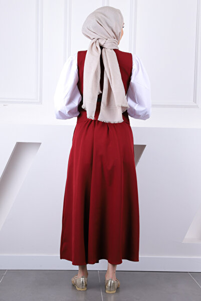 İmajButik Burgundy Belted Vest Skirt Suit