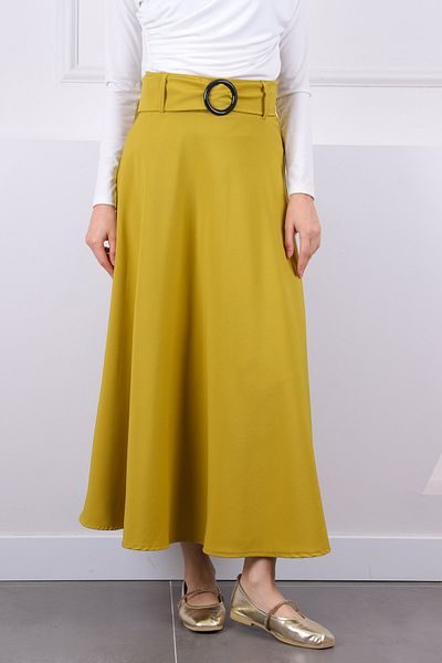 İmajButik Λαδί πράσινη φούστα με ζώνη μέσης