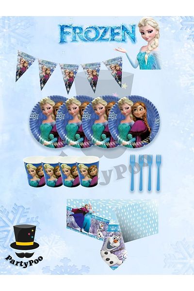 PartyPoo Σετ γενεθλίων Frozen Elsa - Συμβολικό Frozen Elsa & Anna για 16 άτομα
