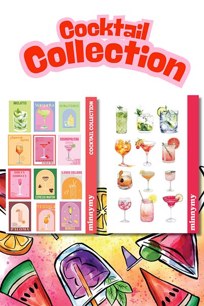 Minnymy 2-Piece Cocktail Collection Sticker, Sticker, Agenda, Diary, Planner, Bullet Journal, Scrapbook