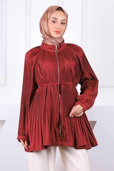 İmajButik Jachetă plisată cu fermoar roșu Claret