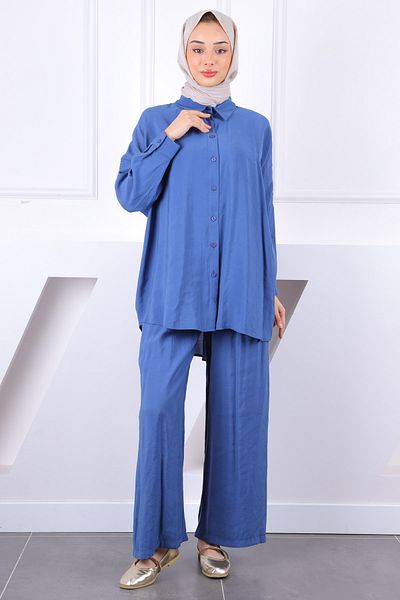 İmajButik Indigo Casual Modal Σετ με Ρόμπα στην πλάτη