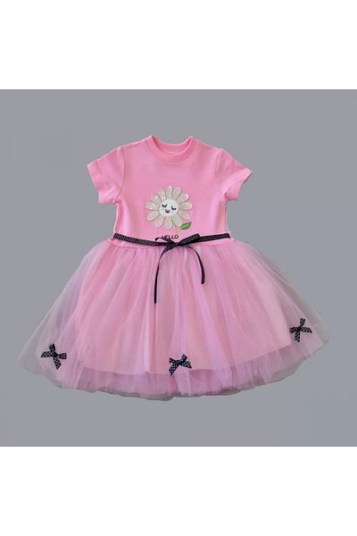 Marsilyan Pet Leaf Flower Embroidered Lined Baby Girl Tutu Dress Pink