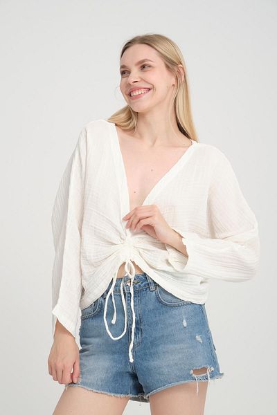 Store 100% Cotton V-Neck Blouse - Summer Women's Clothing