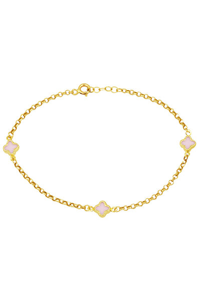 Bilezikci Pembe Renkli Yonca Bileklik Altın 14 Ayar