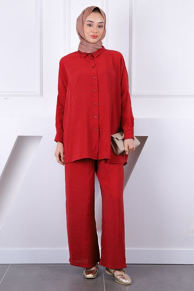 İmajButik Claret Red Loose Modal Σετ με Ρόμπα στην πλάτη