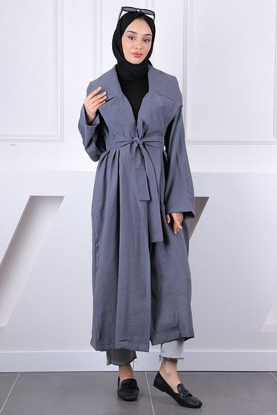 İmajButik Καπνιστή καμπαρντίνα με διπλό στήθος με ζώνη μέσης