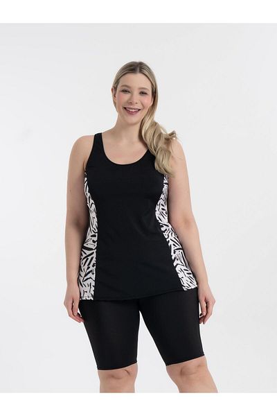 AQUAVİVA Aquaviva Women's Black and White Pattern Plus Size Tankini with Shorts