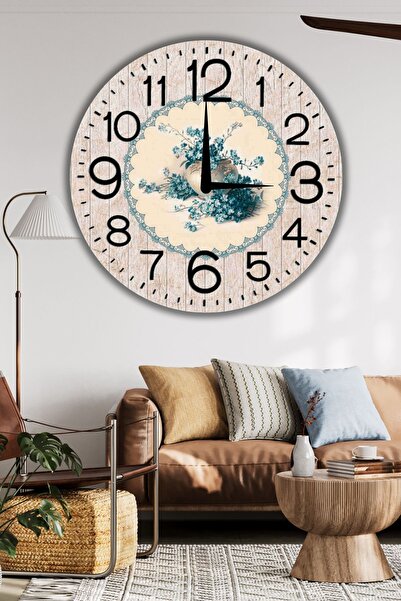 Nod Büyük Boy Ahşap Dekoratif Duvar Saati Ev Salon için Yuvarlak Modern Sessi...