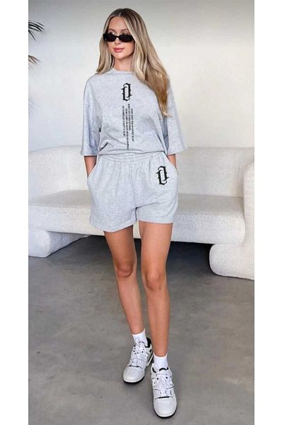 FULL TOLERANCE Gray Color Shorts Statement Uniform Black Vertical Print