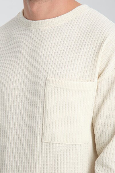 Store 100% Cotton Crew Neck, Vertical Patterned Men's Sweatshirt - Soft Texture