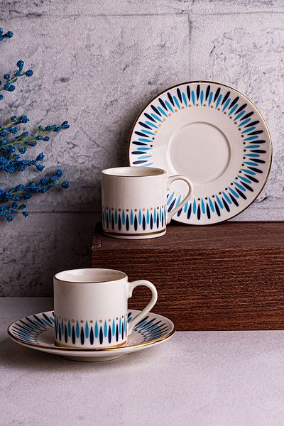 Snippy Fio - 4-Piece 2-Person Porcelain Coffee Cup Set Turkish Coffee Cup Set 80 ml