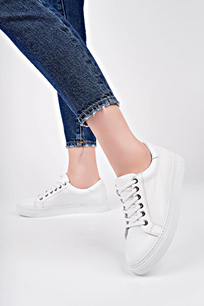 Deripabuc Genuine Leather White Women's Leather Sneaker Vns-M010