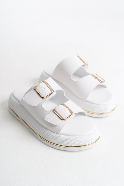 MARSEDO Women's Daily Double Banded Buckle Poly Light Sole Slippers Leila