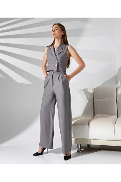 SGN Kadın Pantolon Kolsuz Ceket Yelek Takım