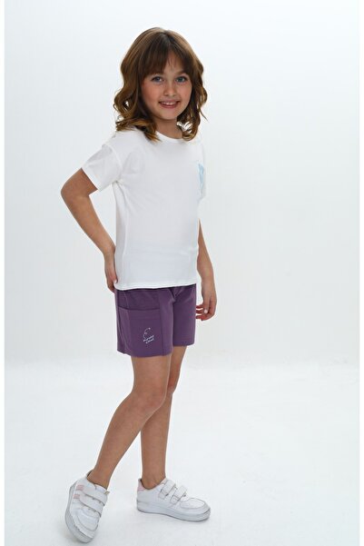 Toontoy Girl's Chest Floral Text Printed Shorts Suit