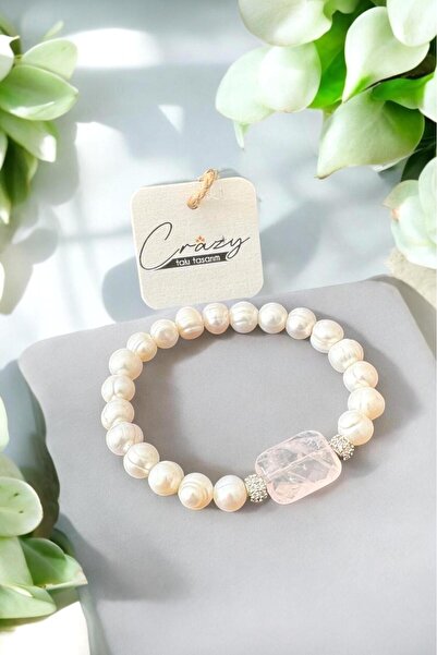 CRAZY TAKI TASARIM 8 MM HAKİKİ KÜLTÜR İNCİSİ & PEMBE KUVARS DOĞALTAŞLI KADIN ...