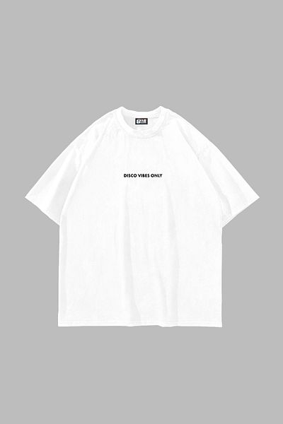 Sekizbiraltı Disco Vibes Only Printed Oversize Unisex Λευκό Tshirt