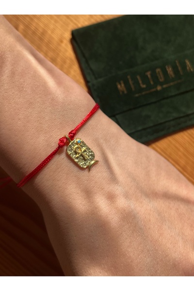 Miltonia 925s Mısır Haçı Kırmızı İp Bileklik