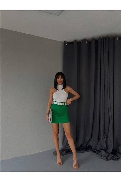 JANES Gabardine Short Skirt with Pocket Detail - Green
