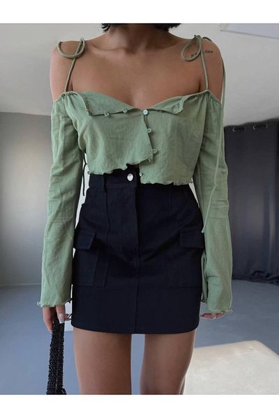 JANES Gabardin Short Skirt with Pocket Detail - Black