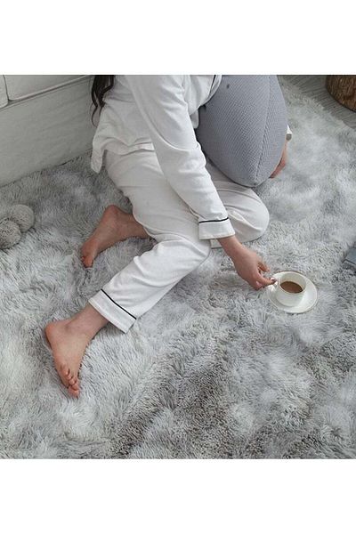 Comfy SOFT & FLUFFY ANTI SKID BEDROOM/LIVING ROOM CARPET 160 X 210 CM SILVER