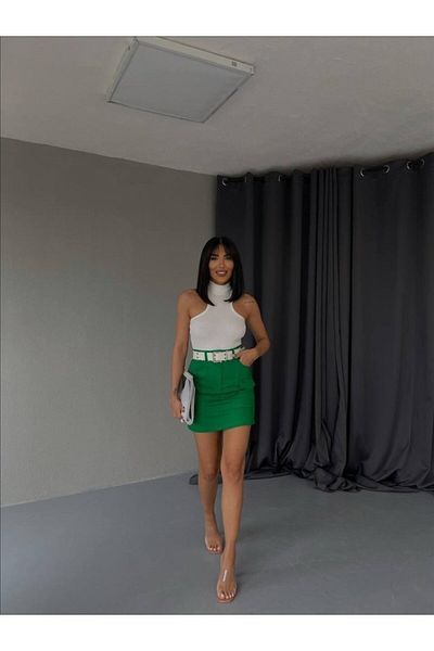 JANES Gabardine Short Skirt with Pocket Detail - Green