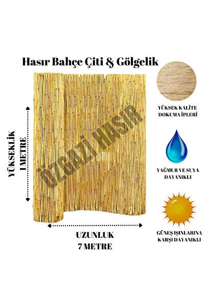 özgazi 1 Metre X 7 Metre Doğal Kamış Hasır Bahçe Çiti Gölgelik Balkon Çiti Ru...
