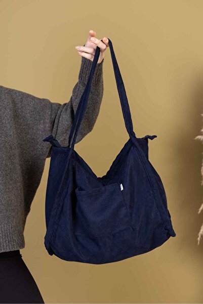 fluffy Mute Bag Navy Blue - Lacivert 00s Shopper Bag Fermuarlı Astarlı Omuz O...