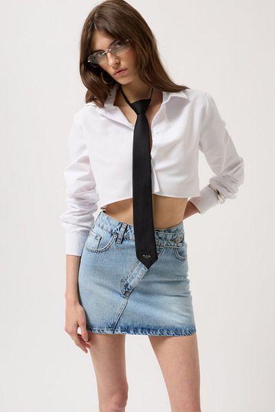 MODAVERA Asymmetrical Belt Denim Mini Skirt