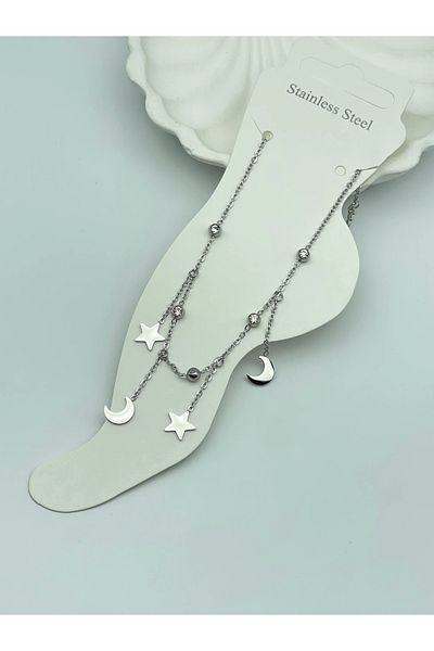 İNN JEWELLERY Steel Anklet Bracelet Anti-Tarnish Antiallergic Moon Figured (2 Years Importer Warranty)