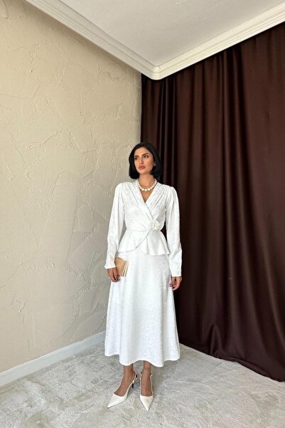 JANES Rochie dublu cu detaliu plisat ecru