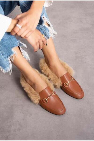 BappaSlipper Tüylü Terlik-Taba