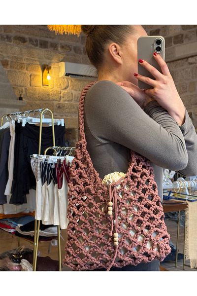 Nora Hand Knitted Bagged Mesh Combed Cotton Rope Shoulder Bag