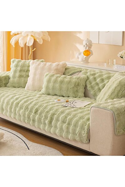 Comfy غطاء أريكة ناعم ومريح من الفرو الصناعي باللون الأخضر، 3 قطع، مقاس 210×9...
