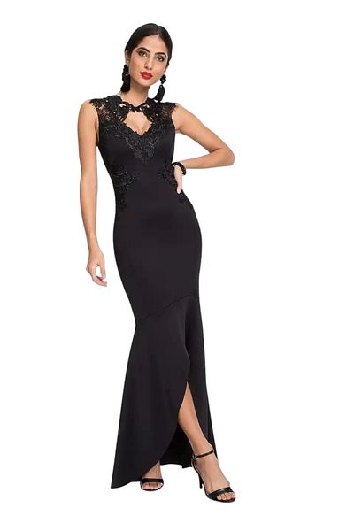 MAMAYAGA Women's Window Laced Collar Asymmetrical Hem Fish Model Moon Sleeve Stylish Evening Dress Curve Plus Size Night Dress