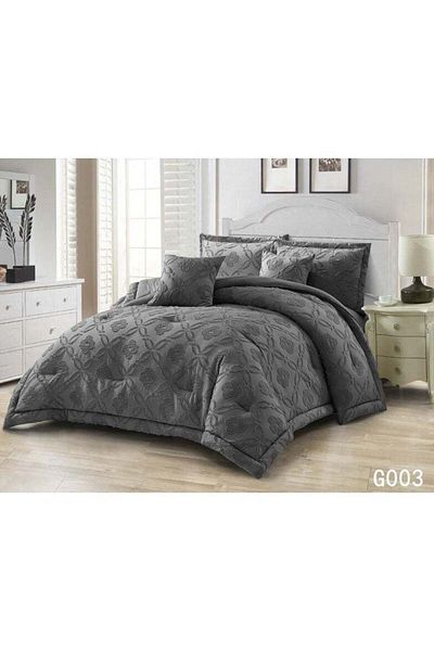 Comfy 6 PC LUXURIOUS EMBROIDERED COMFORTER SET COTTON KING SIZE GREY