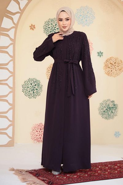 Neva Style Beaded Plum Hijab Ferace 29102Mu